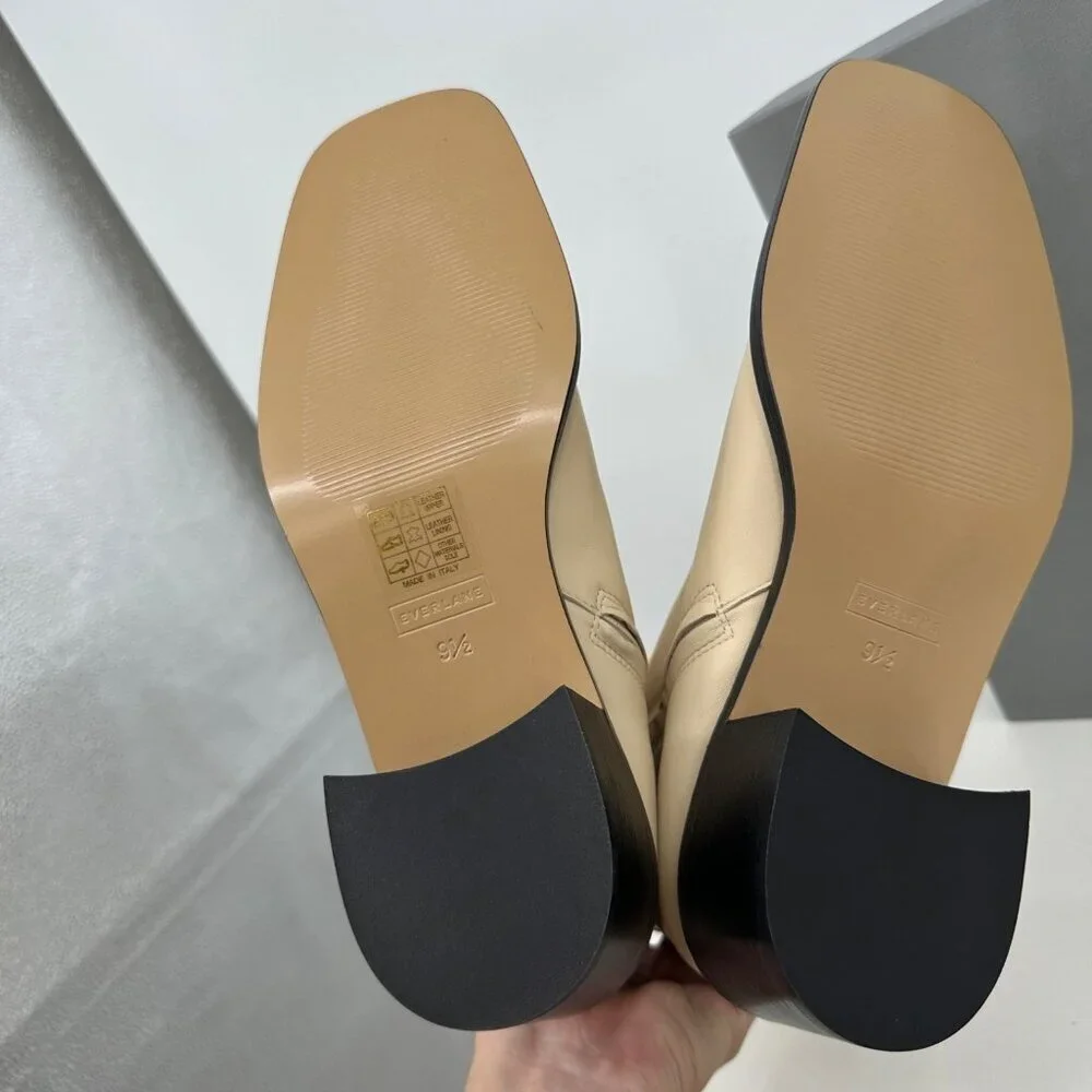Everlane The City Boot in Cream Leather 9.5 Women's Side Zip Block Heel Ankle